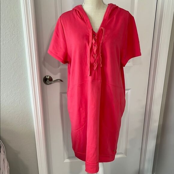 LIVI Pink Sweatshirt Hoodie Dress Pockets Lace up Front SZ 18/20 - Picture 1 of 8
